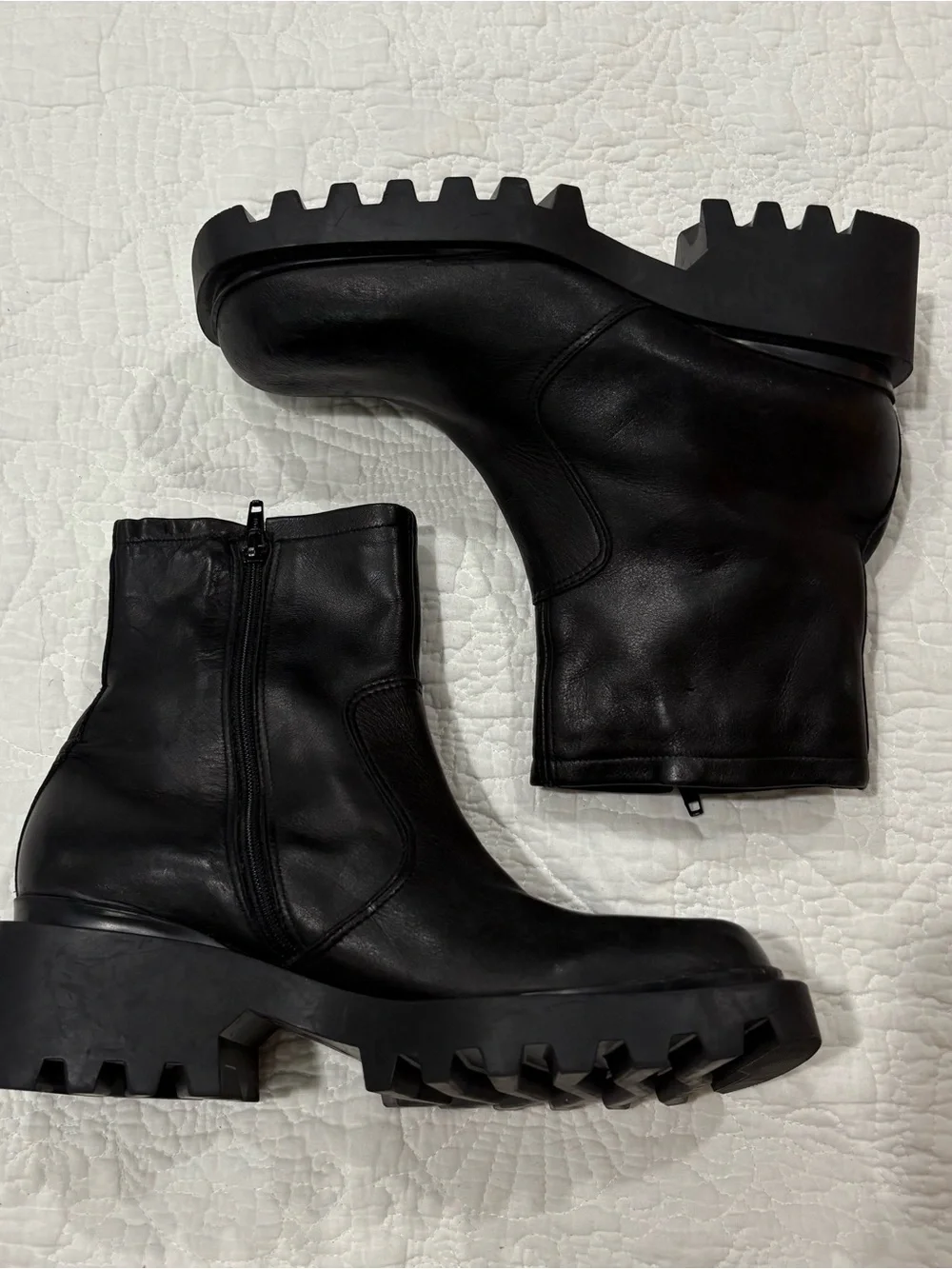 VTG Y2K GUESS Made in Italy Black Leather Chunky Boots Square Toe US 7.5 Punk